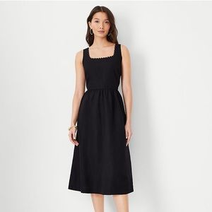 Ann Taylor Petite Scalloped Linen Blend Flare Dress